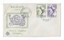 Belgium 1955 Sculpture Exhibition 2 issues on FDC with a better 3 arrows cachet