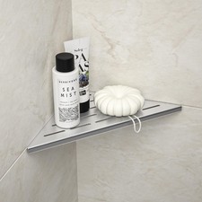 10 Corner Shower Shelf, Brushed 304 Stainless Steel, Recessed, Grout-in, Tiled