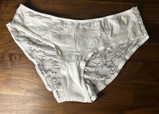 Vtg VICTORIA SECRET LOW RISE HIPHUGGER PANTIES sz L White Ruched Lace Back