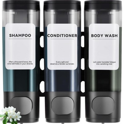 3 Pack Shampoo and Conditioner Dispenser, Shower Soap Large, Black 3 Chamber