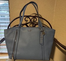 GUESS Borsa a tracolla blu con manico superiore e zip, doppio manico, ferramenta oro, ciondolo