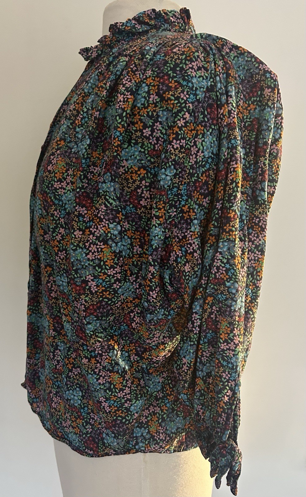 Doen Rose Blouse SZ S Navy Lady Bird Floral  Print Peasant Boho Romantic # 9164 image 7
