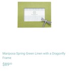 New in Box - Mariposa Spring Green Linen With Dragonfly 4x6 Frame