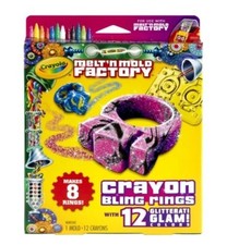 CRAYOLA Melt N Mold Factory BLING RINGS 12 Glitterati Glam 8 Mold Crayon REFILLS