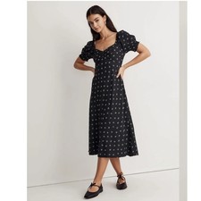 Madewell petite puff sleeve sweetheart midi dress black floral stardot boho