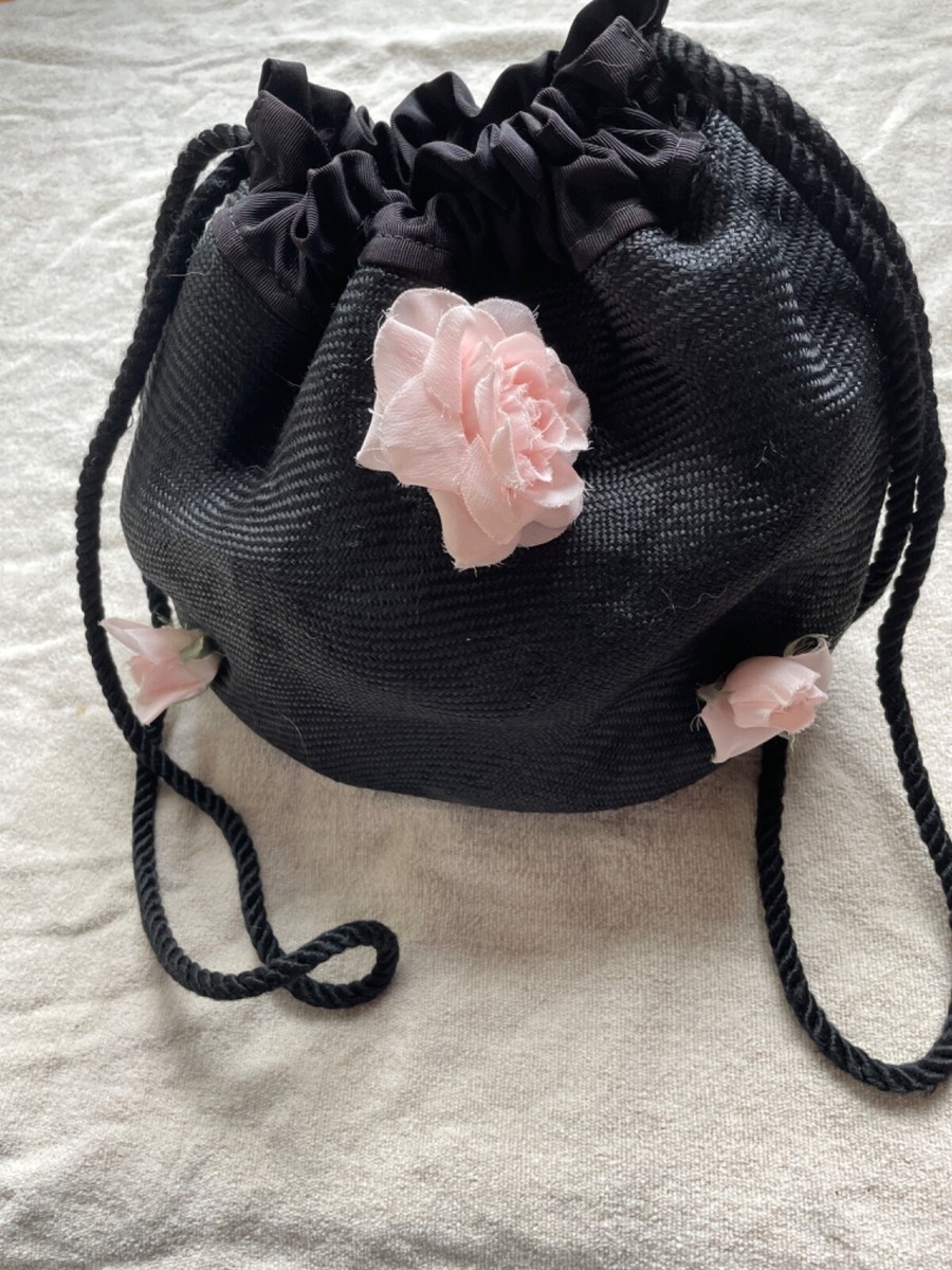 Jill Stuart New York Black Draw String Purse Bag Applied 3D