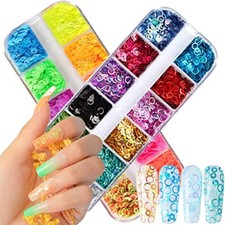 Glitter Nail Art Sequins, 3D Hollow Shape Glitters Flakes, Holographic Circle