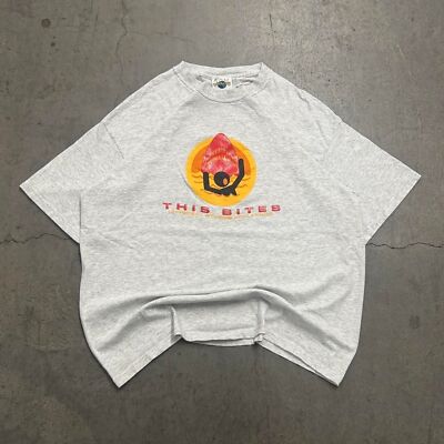 vintage 90s ''this bites'' jaws movie ride promo tshirt xl universal studios gray