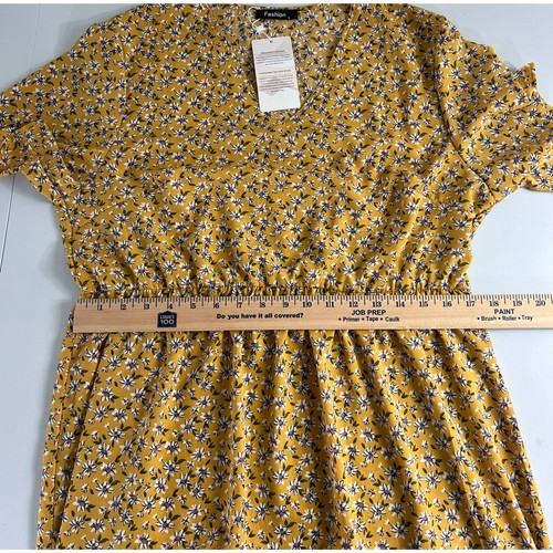 Women's Yellow Floral Boho Short Sleeve V-Neck Tiered Maxi Dress Size L - NWT - Picture 8 of 12
