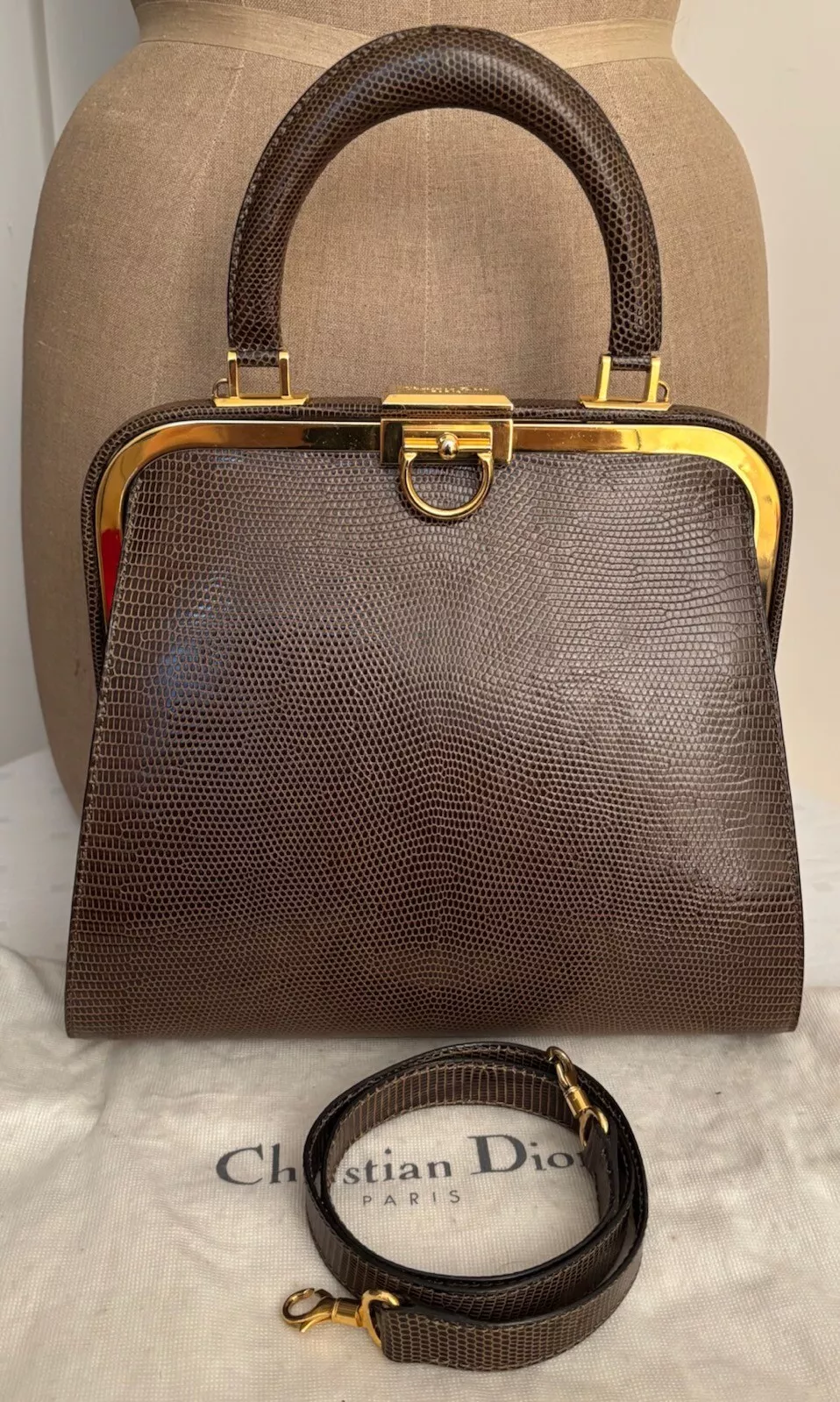 Sac de médecin lézard marron vintage CHRISTIAN DIOR 1988/89
