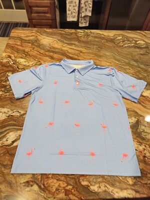obnoxious golf polo shirt all over print preformance flamingos blue