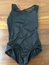 Body Wrappers Premiere Collection Black Tank Leotard Dotted Mesh Child 8-10