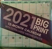  2021 BIG PRINT 12 Month Wall Calendar 20" X 11" 
