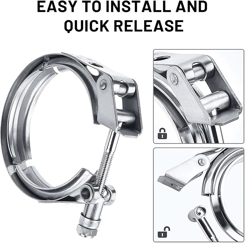 2PCS 2.5'' V-Band Stainless Steel Flange & Clamp Kit for Turbo Exhaust Pipes Foto 3 de 4