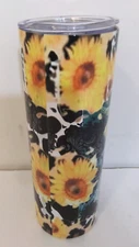 Tin Tumbler Hot Cold Beverages Womens Multi Color Sunflowers And Bull 20 Oz 8.5