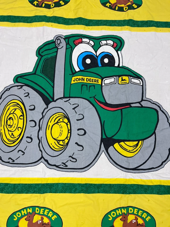 Manta acolchada de trapo hecha a mano John Deere para niños pequeños tractores de cuna granja 43x59" Foto 2 de 4