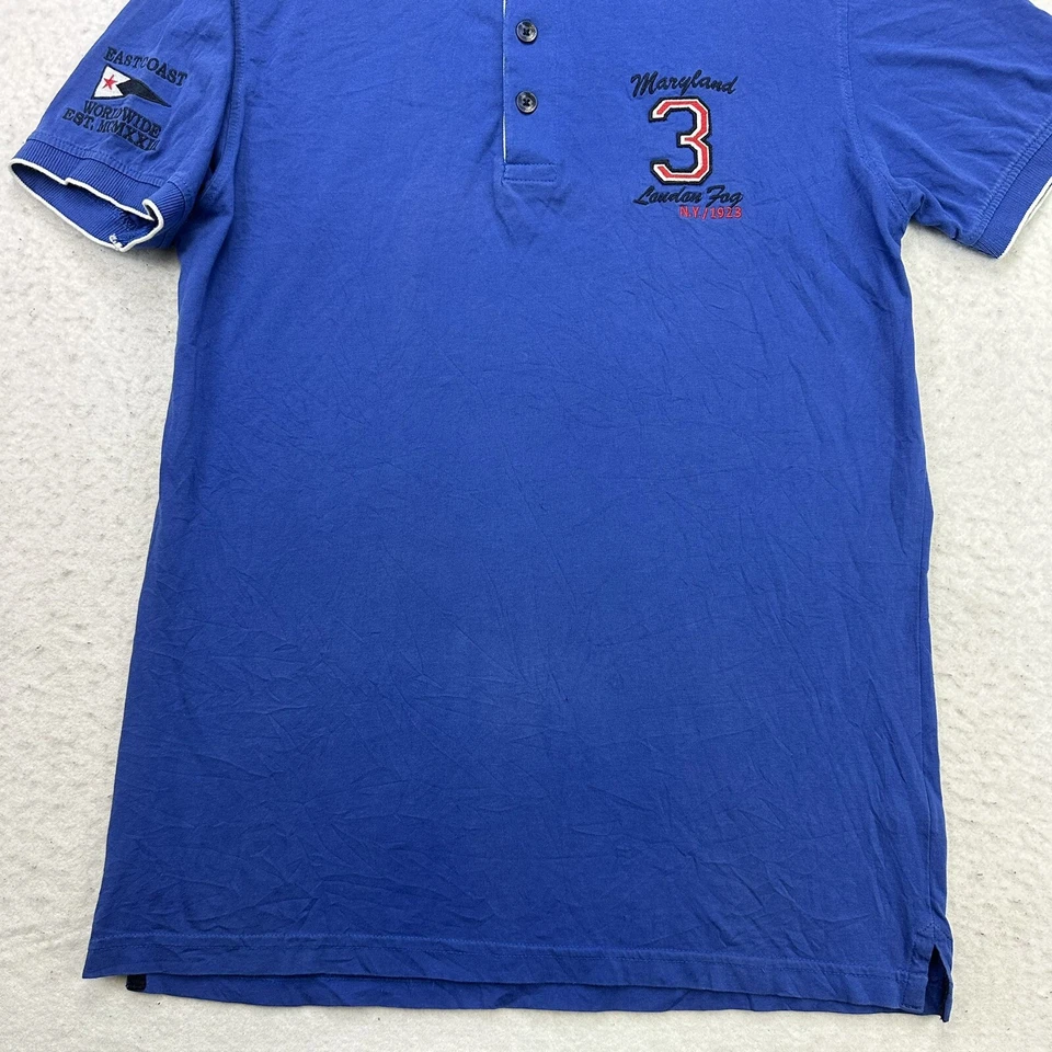 Camisa Polo London Fog Para Hombre Grande L Azul Rojo Maryland 3 Bordada Manga Corta Foto 4 de 4