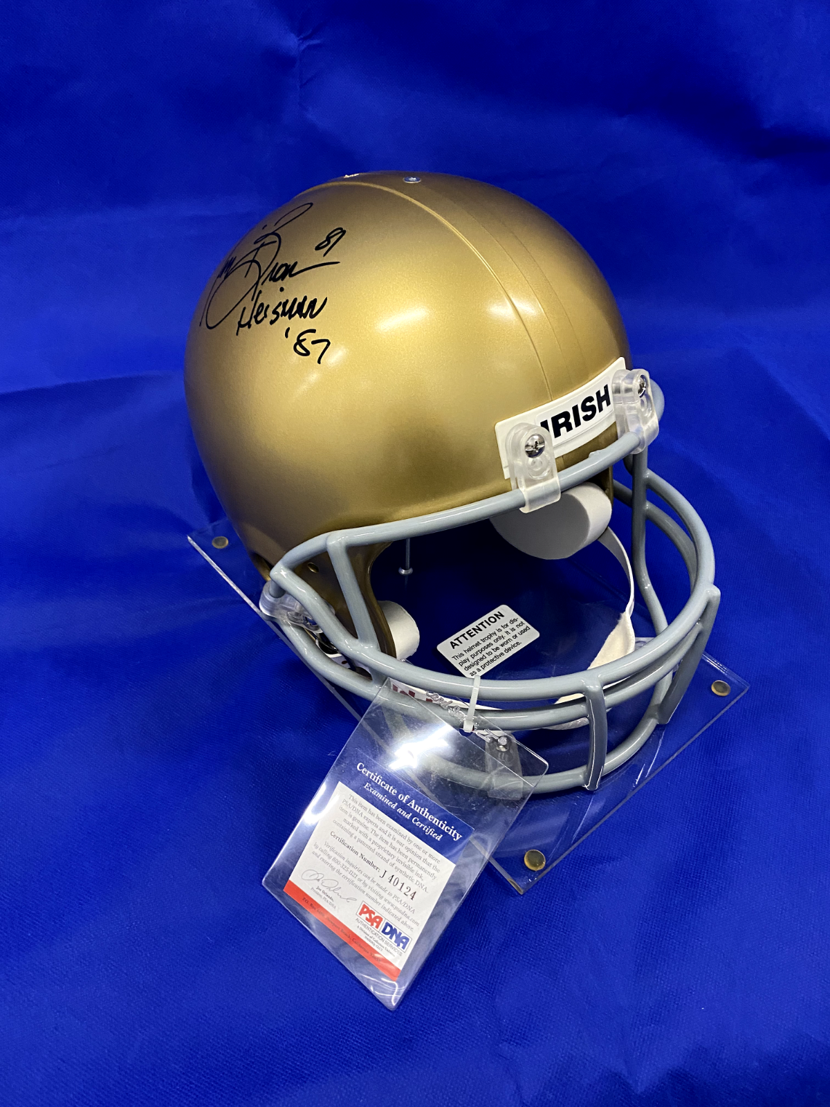 Tim Brown Autographed Signed Notre Dame Fighting Irish Notre Dame 81 Heisman '87 Full Size Helmet COA 