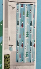 Christmas Fabric Shower Curtain 72x72 in - Trees and Gnomes. NEW, In Packaging.
