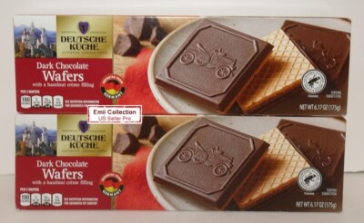 Deutsche Kuche Dark Chocolate Wafers with a hazelnut crème filling (2 Boxes)