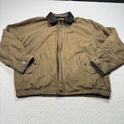 RFT Rainforest Mens Jacket Lined Leather Trim Pockets Zip Front Tan Coat Sz XXL