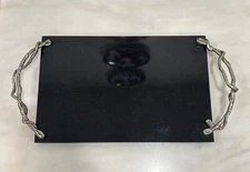 MICHAEL ARAM Calla Lily Twisted Vine Silver On Black Granite Marble Cheese Tray