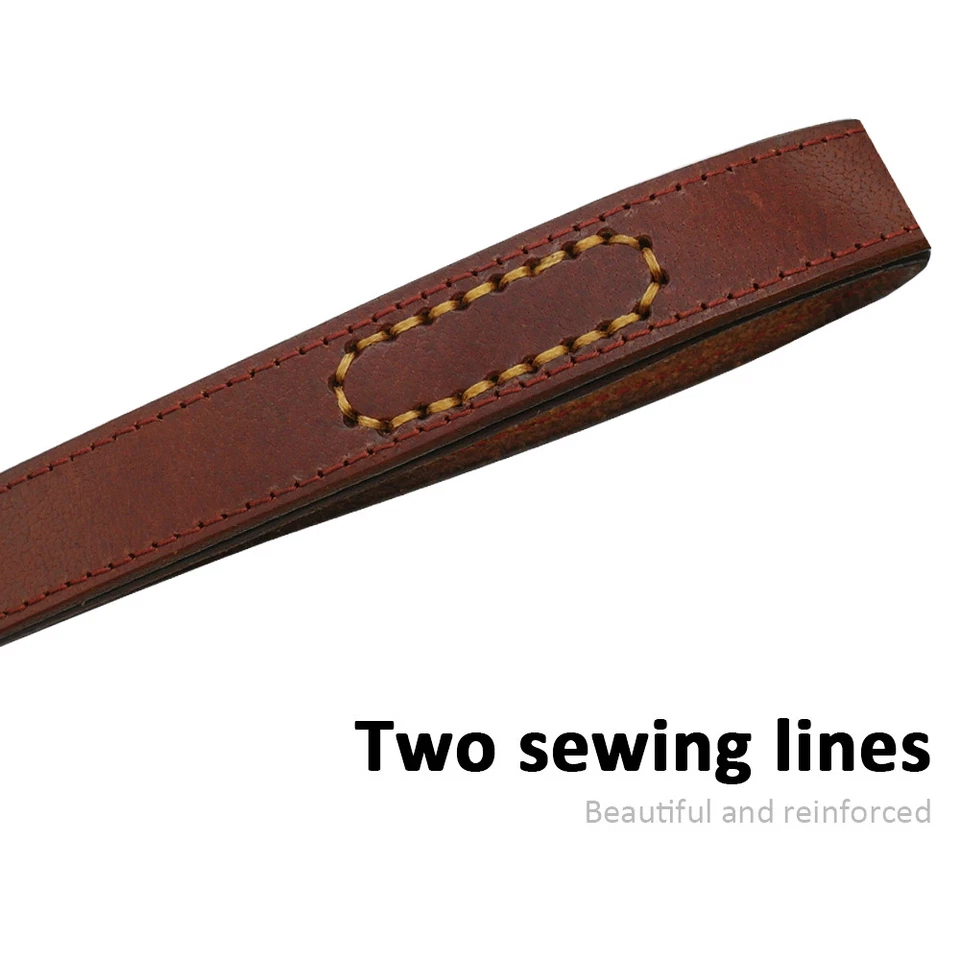 Correa de cuero para perro con doble 2 asas plomo extra largo fácil control negro marrón Foto 4 de 4