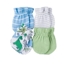 Gerber BOY 4-Pack Blue/Green Dinosaurs Mittens Size 0-3M BABY CLOTHES GIFT