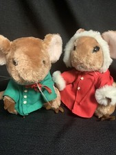 Merry Mouse Dakin Set of 2 Christmas Winter Plush Priscilla Hillman Vtg 1981
