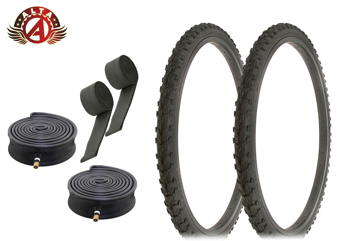 ALTA BICYCLE WIRE BEAD DURABLE TIRE 26 x 1.75 BLACK ALL-TERRAIN KNOBBY 6pc SET.