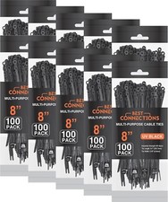 1,000 Pieces 8" UV Black Nylon Cable Zip Ties Strong with Screw Down Hole