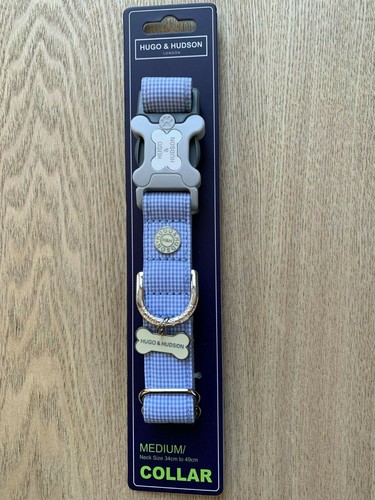 Hugo and Hudson Dog Collar Medium - Luxury Light Blue Gingham Bone Buckle -*NEW* - Picture 4 of 5