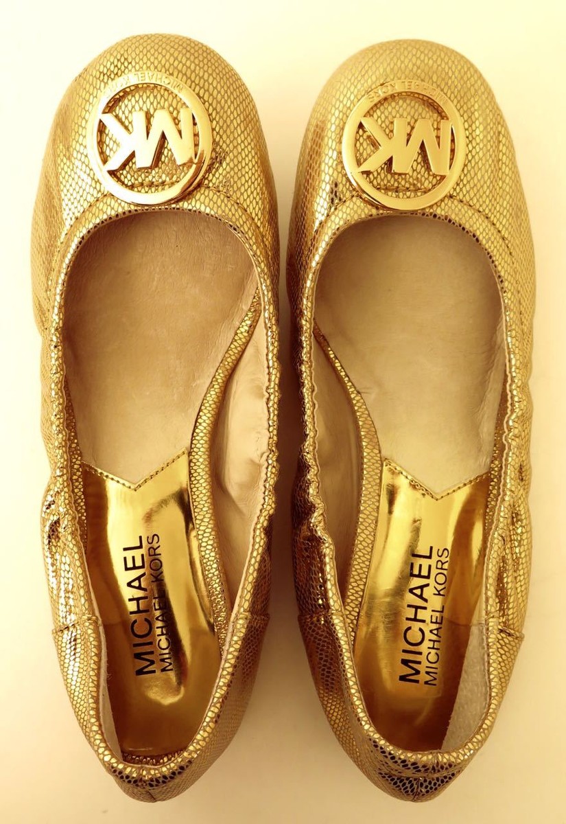 MICHAEL KORS GOLD FLAT MOCCASINS BALLET SLIPPERS SHOES MK
