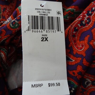 Ralph Lauren Paisley Top Women's Plus Size 2X Orange Tie Neck