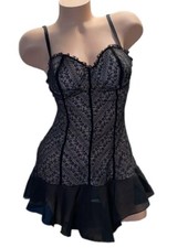 2PC Rene Rofe Black Sheer String Bikini Panties  Nylon Nightie Womens L NWT