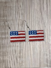 USA Flag Seed bead earrings, American, Independence day, Multi Colors, hand-made