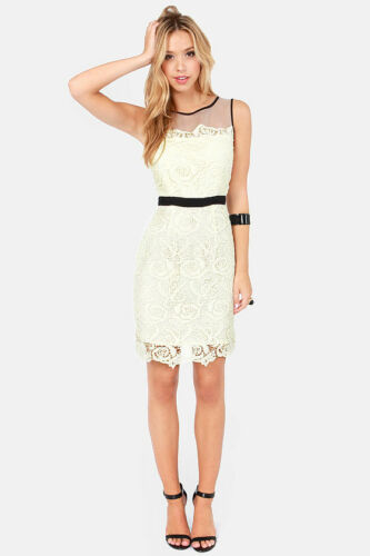 DARLING PEARL DESIGNER CREAM / IVORY LACE PENCIL DRESS Black Trim Size S 10 BNWT - Picture 2 of 9