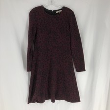 Ann Taylor LOFT Dress Women 4 Burgundy Floral Long Sleeve Fit Flare Casual