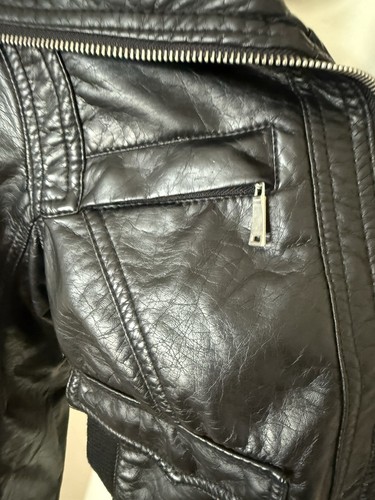 🔥J2 Giacca Moto Bomber Biker Tg XL Grande Cropped Vegan Pelle Donna Tasche - Foto 2 di 23