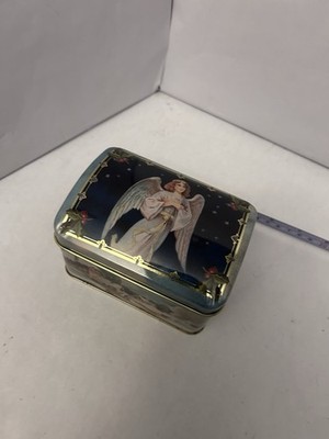 Christmas small rectangle tin/box attached opening lid