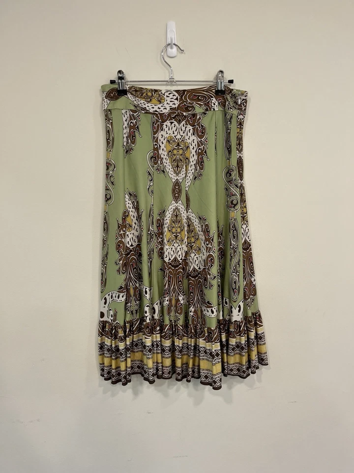 Mujer Alberto Makali Estampado SEDA Ajuste a Acampanado Falda 4 Edgy Negrita Verde Marrón Foto 3 de 4