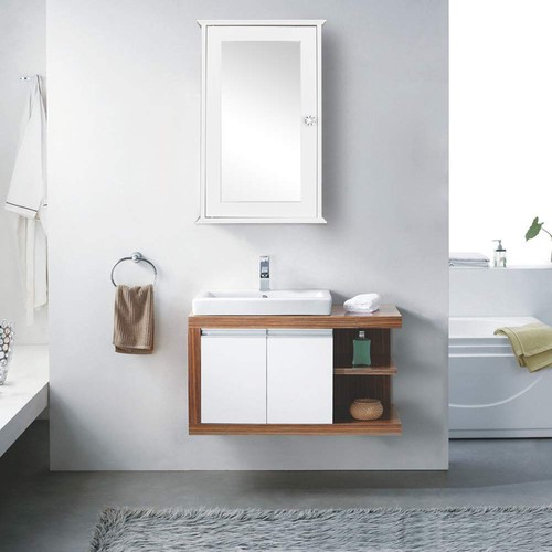 3 Tier Bathroom Wall Mount Medicine Cabinet w/Adjustable Shelves & Single Mirror - Picture 3 of 9