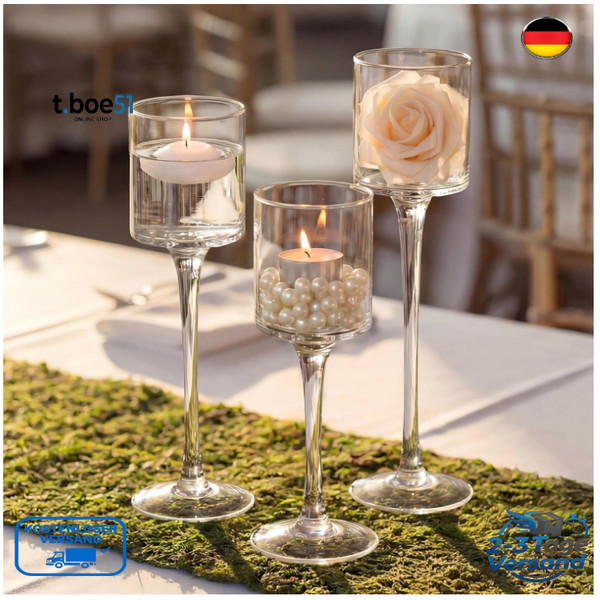 Teelichthalter 3 StüCk Glas Kerzenhalter Hochzeit Party Tisch Weihnachten-image