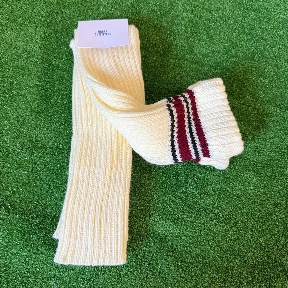 Calentadores de piernas Urban Outfitters retro atléticos a rayas acanalados tejidos crema OS NUEVOS CON ETIQUETAS Foto 2 de 4