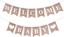 Welcome Baby Banner, Welcome Baby Shower Sign Burlap Vintage Boy and Girl Announ