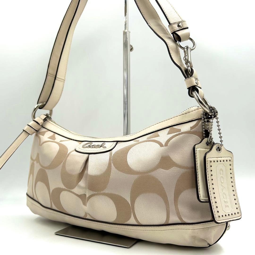 Coach Signature Shoulder Bag Canvas Beige Authentic G12162299