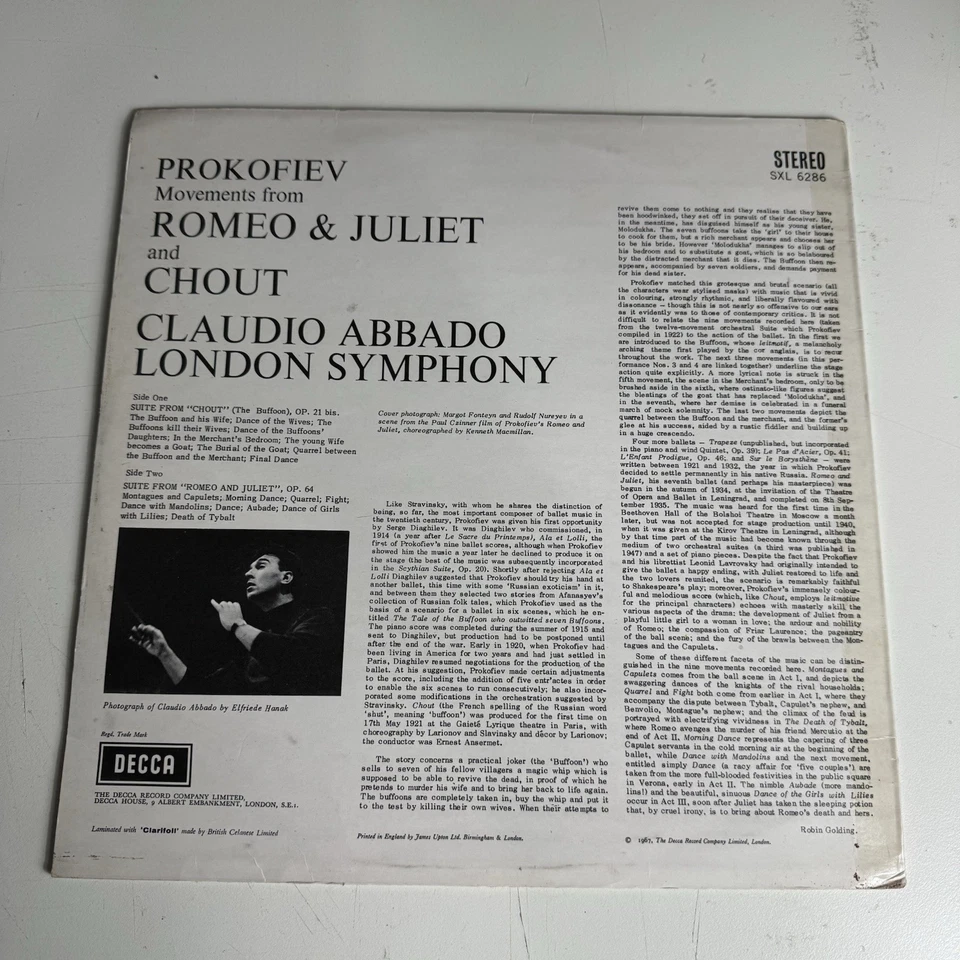 Prokofiev's Movements From Romeo & Juliet And Chout Vinyl LP Decca 1967 SXL6286 - Image 2 of 4