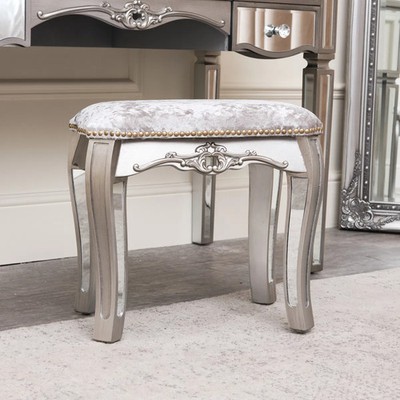 Silber Spiegel Schminktisch Boudoir Hocker Shabby Chic Schlafzimmer Möbel Sitz