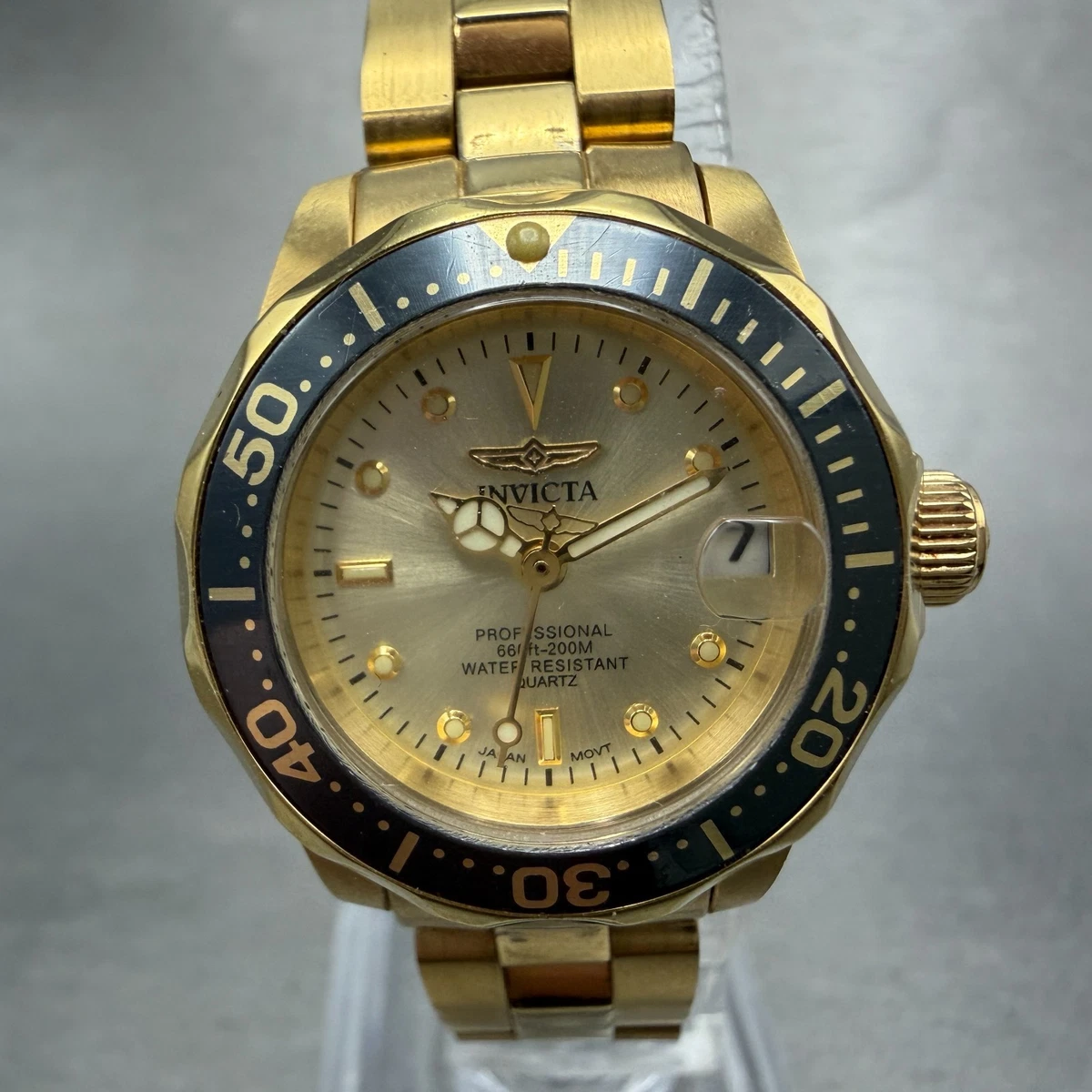 Invicta Pro Diver Water Resistant Wrist Watch 23K Gold Plated-Steel Band Women Invicta Pro Diver Gold Plated Band Women Wristwatches for  main image 2