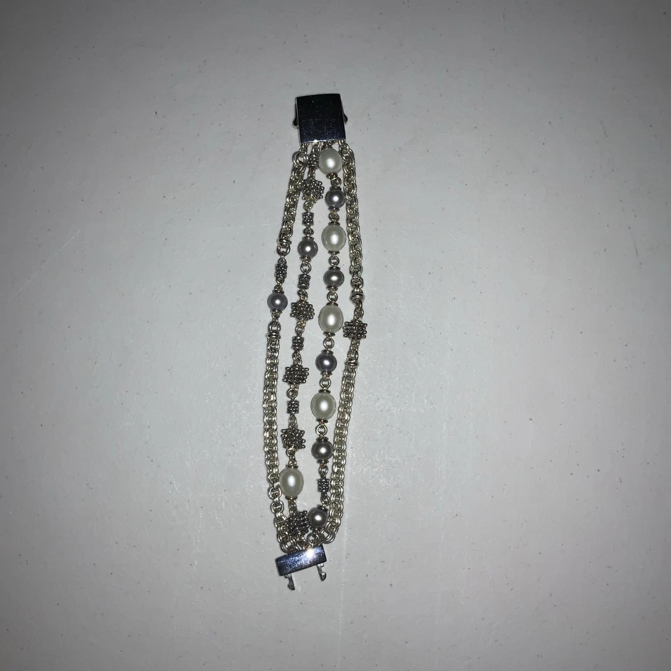 "Brazalete de perlas de plata de ley 925 de varias cadenas Michael Dawkins lote de 7"" #278" Foto 2 de 3